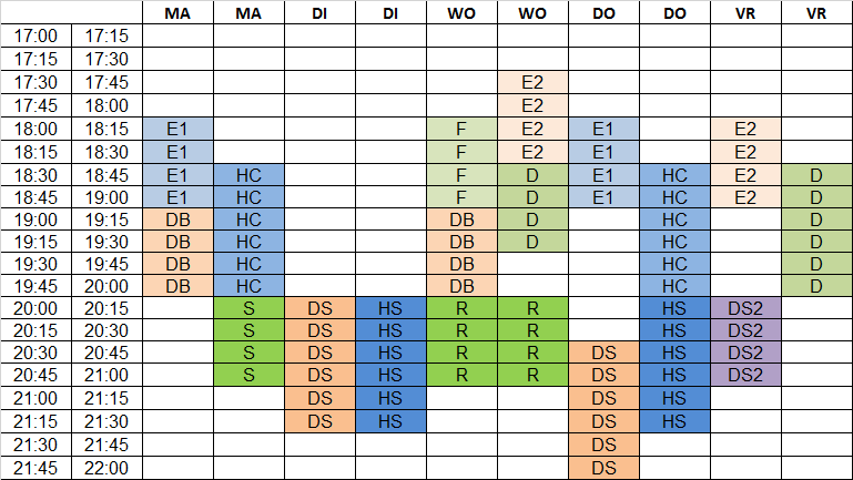Trainingsschema veld 2015-2016