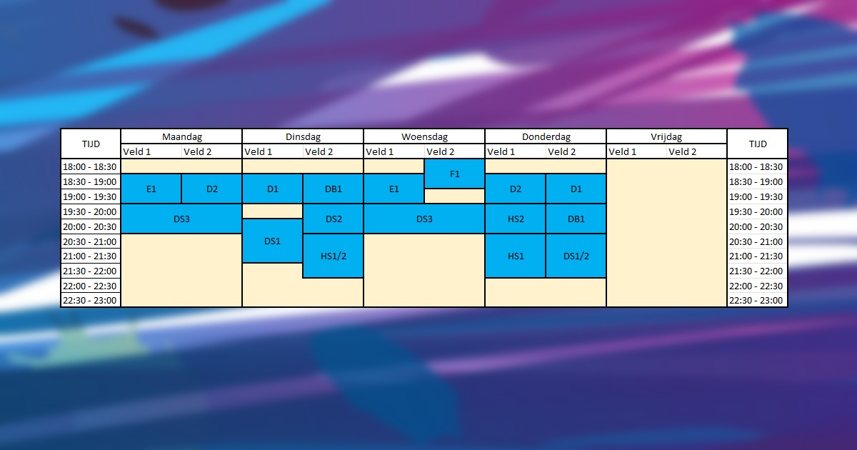Trainingstijden veld 2022-2023